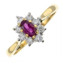 18ct gold ruby & diamond cluster ring,