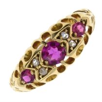 Early 20th 18ct gold ruby & diamond ring