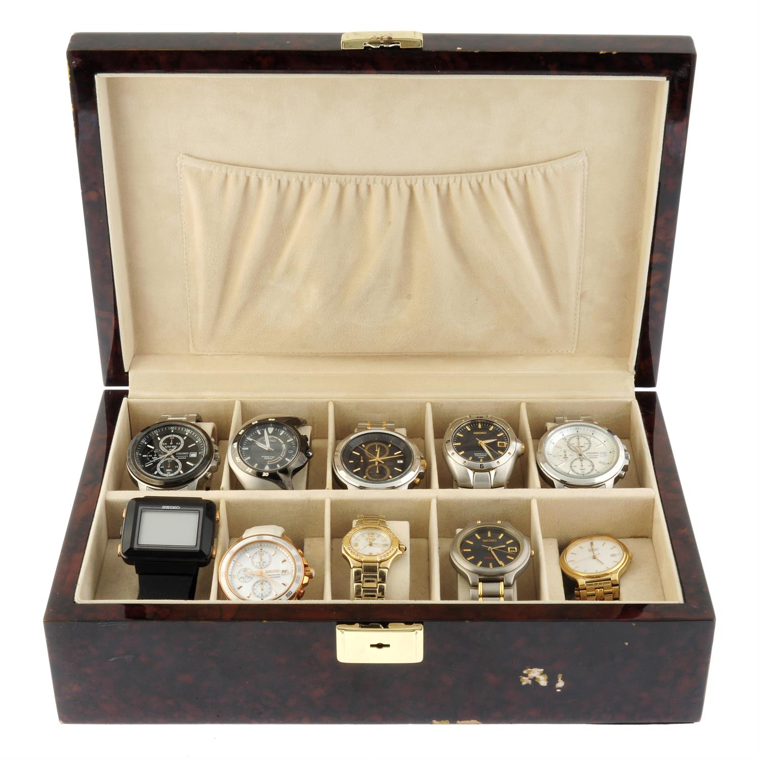 A group of ten Seiko watches.