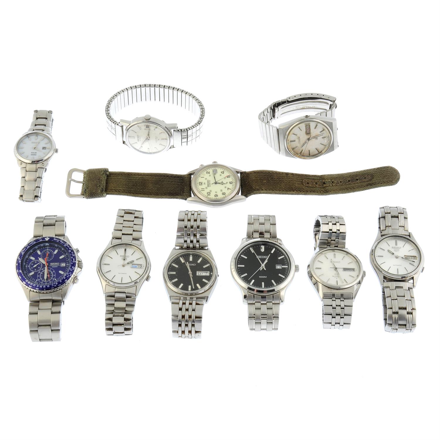 A group of ten Seiko watches.