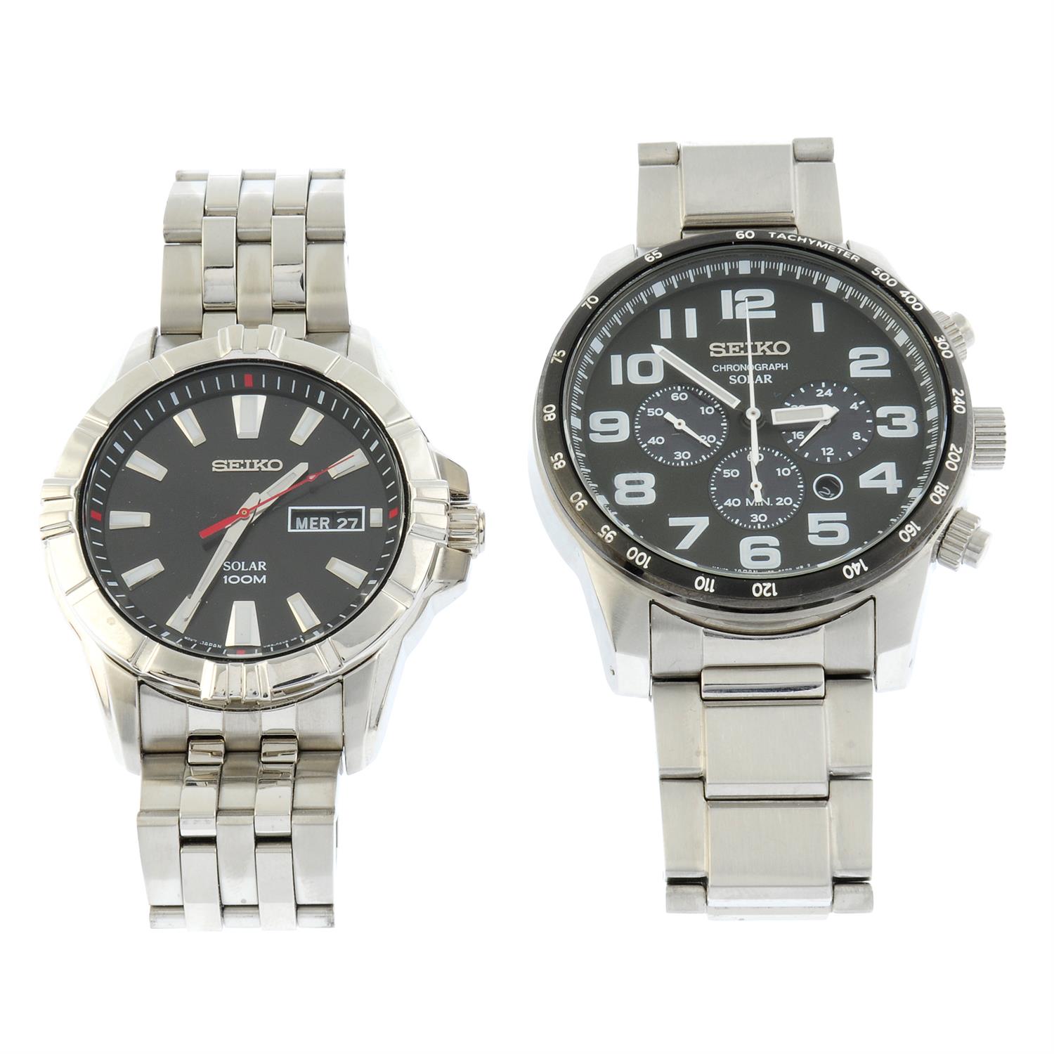 Seiko - a Solar chronograph watch, 45mm.