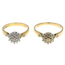 Two 18ct gold diamond cluster rings