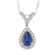 18ct gold sapphire & diamond pendant, with chain