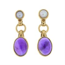 9ct gold amethyst & split pearl drop earrings