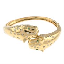 14ct gold emerald & diamond leopard bangle