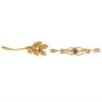 Two early 20th 15ct gold gem-set brooches