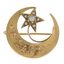 Victorian gold split pearl crescent moon brooch