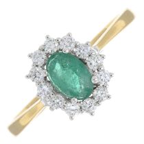 18ct gold emerald & diamond cluster ring