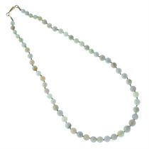 Jade single-strand necklace, with 9ct gold push-piece clasp