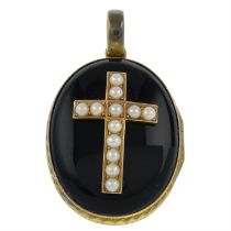 Victorian onyx & split pearl locket pendant