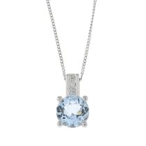 9ct gold aquamarine & diamond pendant & chain