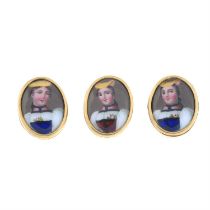 Three early 20th century enamel dress studs