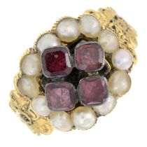 Early 20th century 18ct gold garnet & split pearl ring