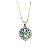 9ct gold emerald & diamond pendant, with chain