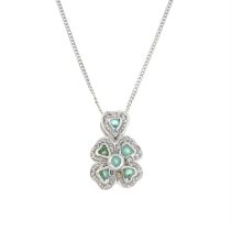 9ct gold emerald & diamond four-leaf clover pendant with chain
