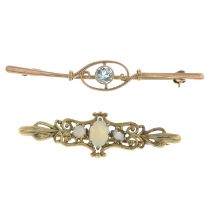 Two 9ct gold gem-set brooches