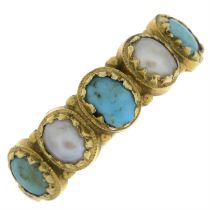 19th century turquoise & split pearl half eternity ring