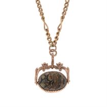 9ct gold gem-set swivel fob with chain