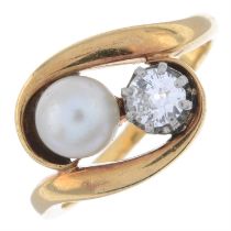 Diamond & cultured pearl ring