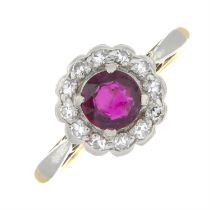 Mid 20th century ruby & diamond cluster ring