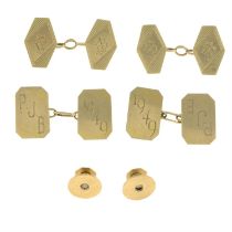 Three items of mid 20th century 9ct gold jewellery.