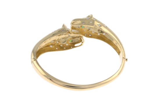 14ct gold emerald & diamond leopard bangle - Image 2 of 2