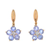 Diamond & tanzanite floral drop earrings