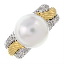 18ct gold cultured pearl & diamond ring, Mikimoto