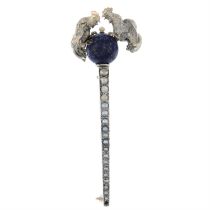 Split pearl & lapis lazuli brooch