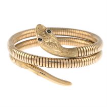 Mid 20th century 9ct gold snake bangle, by Cropp & Farr