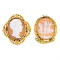 Two shell cameo brooches
