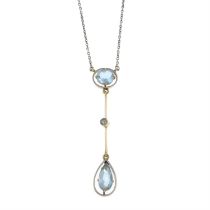 Edwardian gold & platinum aquamarine & diamond necklace