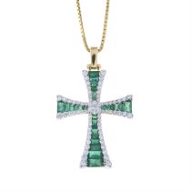 Emerald & diamond pendant with chain