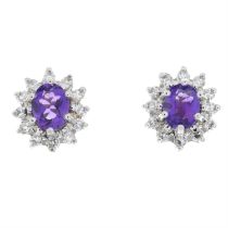 18ct gold amethyst & diamond cluster earrings