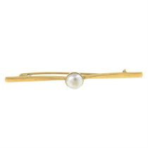 Early 20th century cultured pearl bar brooch