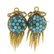 Early 20th century gold turquoise tassel brooch