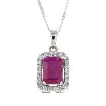 18ct gold ruby & diamond pendant, with chain