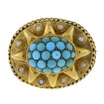 Turquoise & split pearl brooch