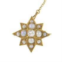 Victorian gold diamond & split pearl brooch