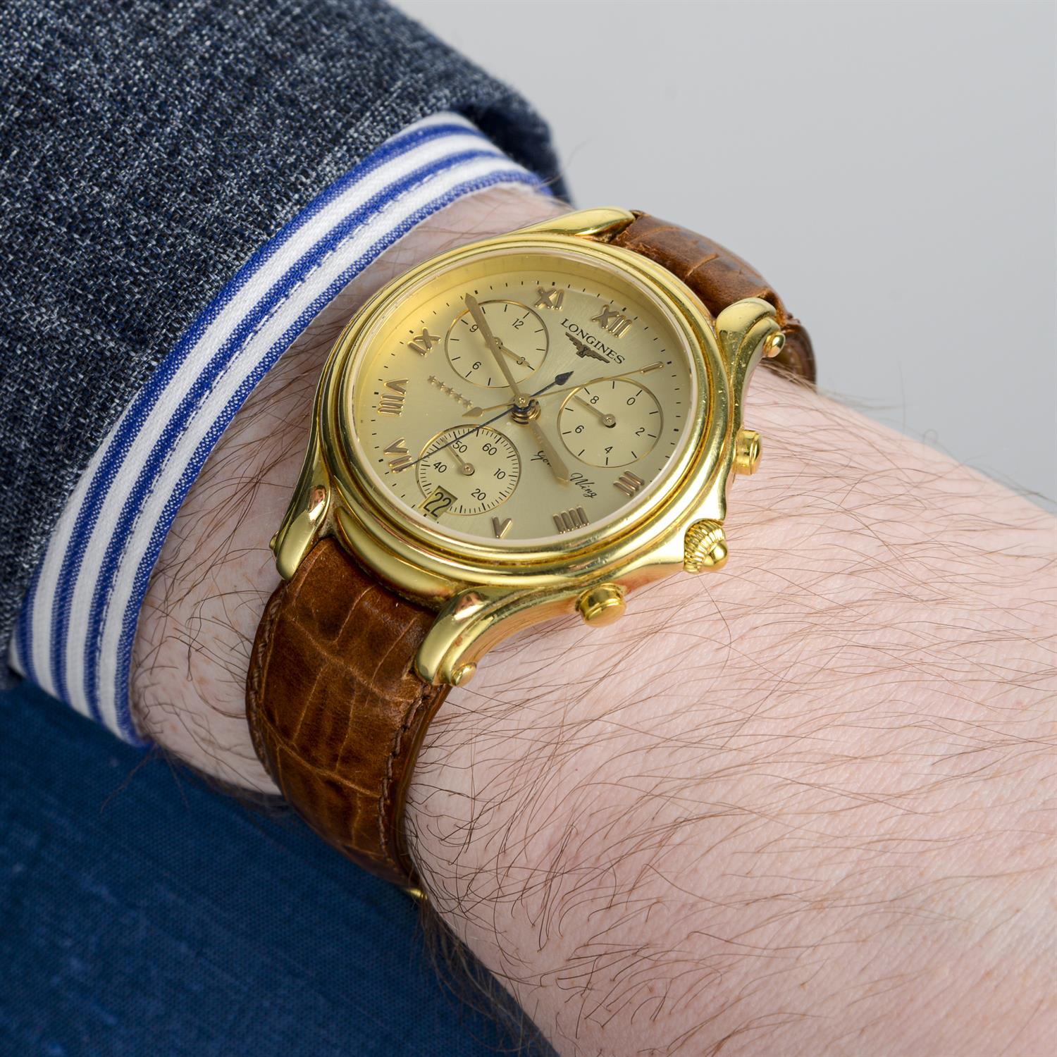Longines - a Golden Wing chronograph watch, 38mm. - Image 5 of 5