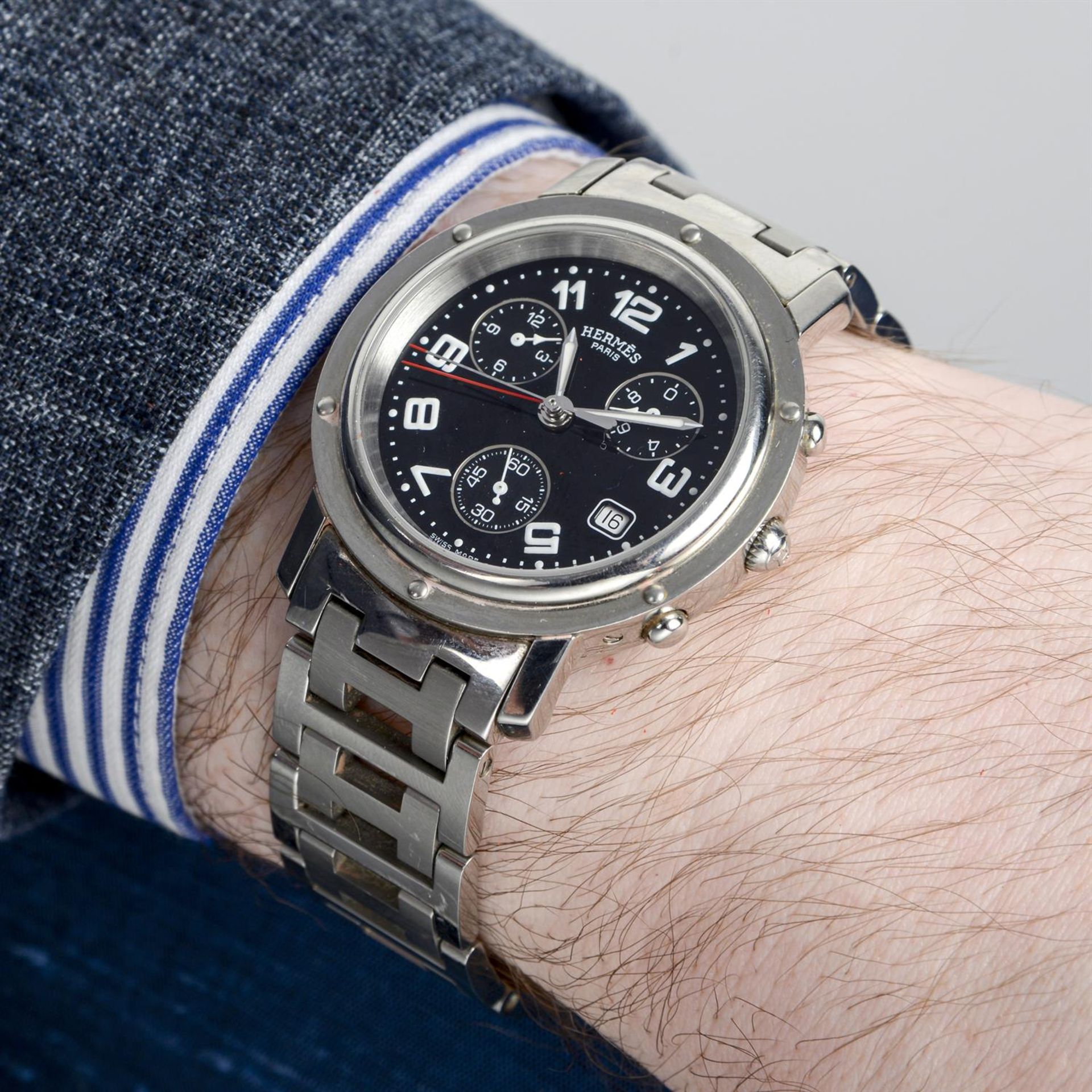 Hermes - a Clipper chronograph watch, 38mm. - Bild 5 aus 5