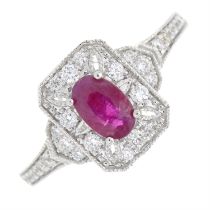 18ct gold ruby & diamond dress ring, with diamond shoulders