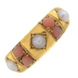 Cultured pearl & coral ring
