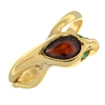 Garnet snake ring, with green gem eyes