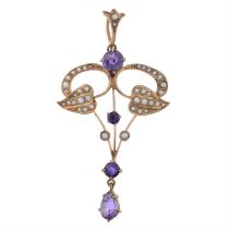 Early 20th gold amethyst & split pearl pendant