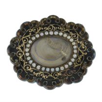 Victorian enamel & split pearl mourning brooch