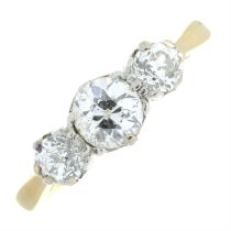 Mid 20th century 18ct gold old-cut diamond three-stone ring