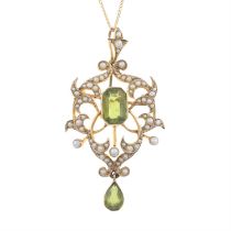 Early 20th gold gem-set pendant, with later chain