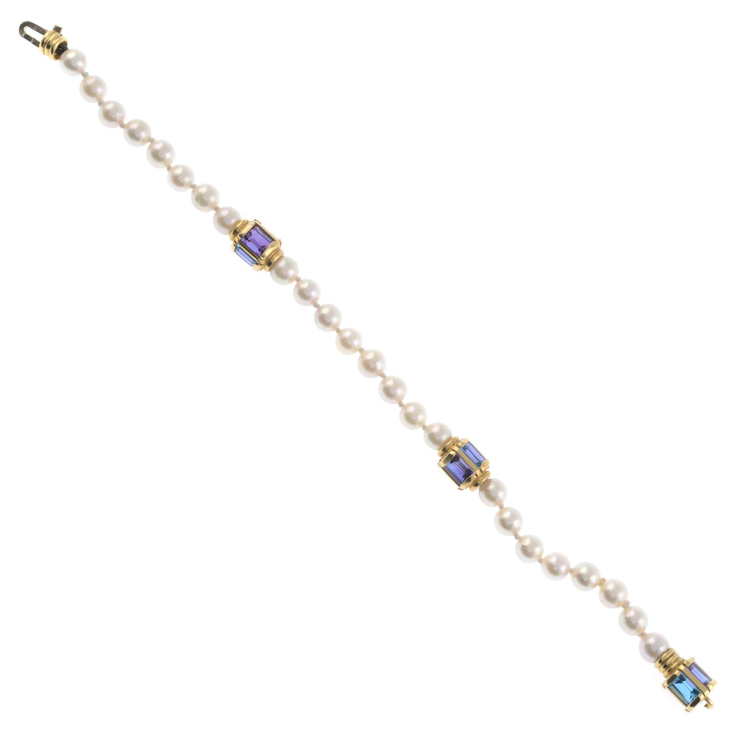 Cultured pearl topaz & amethyst bracelet - Image 3 of 3