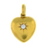 Late 19th century 18ct gold old-cut diamond heart locket pendant.
